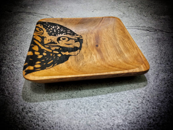 Owl Acacia Wooden Valet Tray / Key Bowl