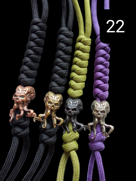 Paracord Lanyard with Solid Brass Octopus Brain Bead -Large