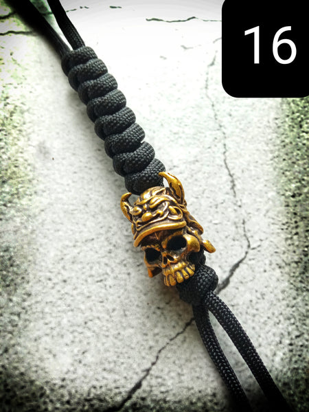 Paracord Lanyard with Solid Brass Samurai Skull Bead -Large