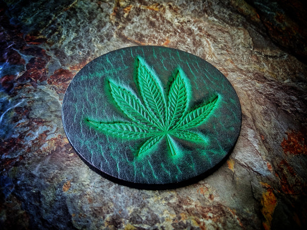 Cannabis Leaf Leather Drink Coaster 4inch -1piece