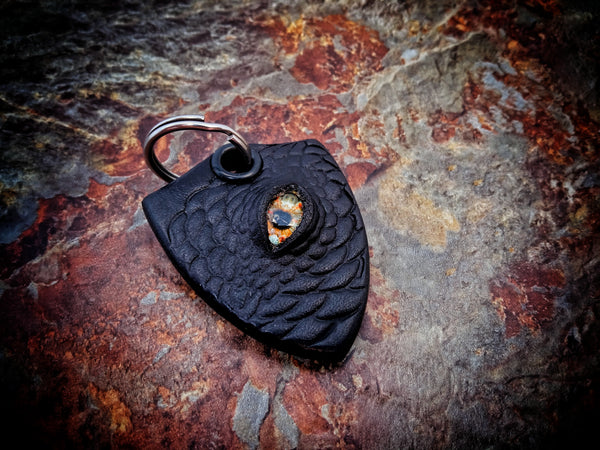 Dragon Keychain One Sided Leather - Black