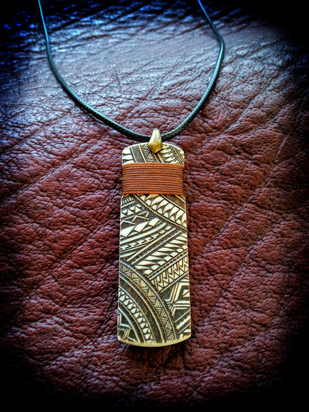 Maori Hei Toki Influenced Engraved Bone Necklace Pendant