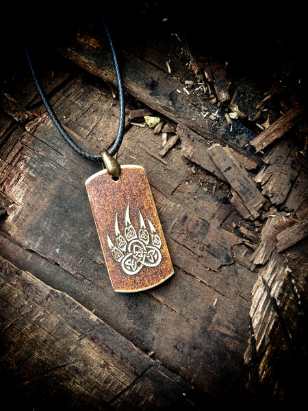 Bear Claw Engraved Bone Necklace Pendant