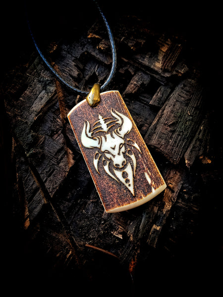 Taurus Bull Zodiac Engraved Bone Necklace Pendant