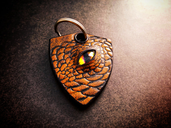 Dragon Keychain One Sided Leather - Brown