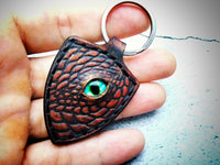 Dragon Keychain Hand Stitched Leather - Red W/Gold Wash