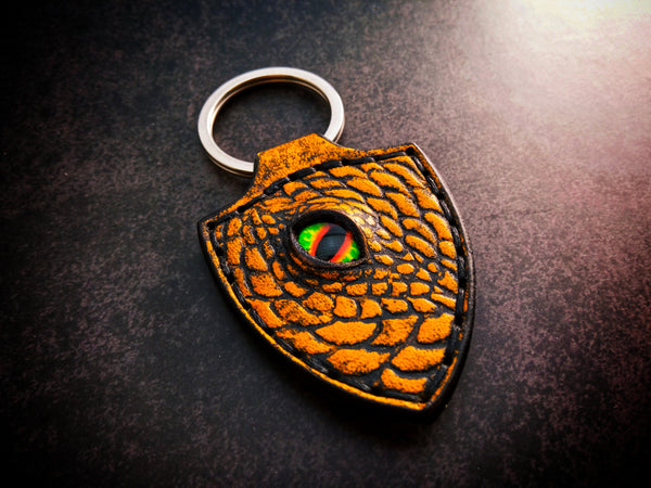 Dragon Keychain Hand Stitched Leather - Yellow