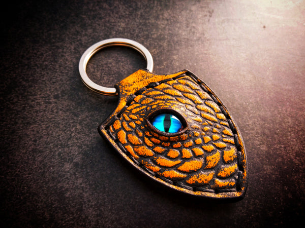 Dragon Keychain Hand Stitched Leather - Yellow