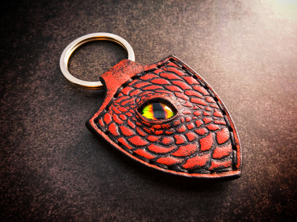Dragon Keychain Hand Stitched Leather - Red