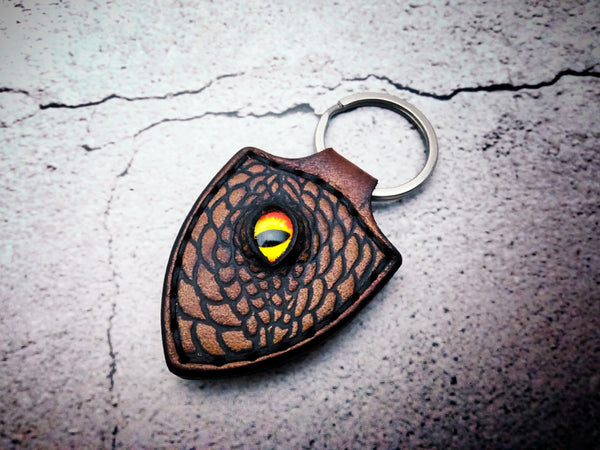 Dragon Keychain Hand Stitched Leather - Brown