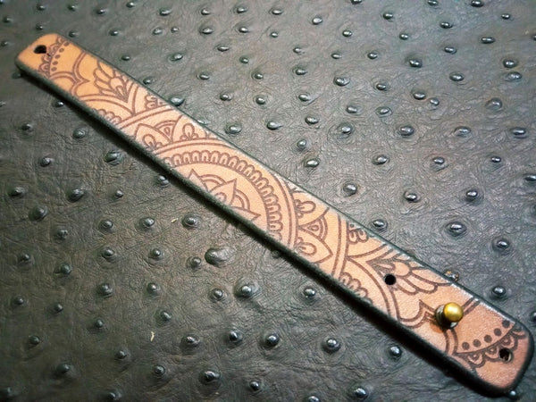 1" Laser Engraved Mandala Leather Bracelet