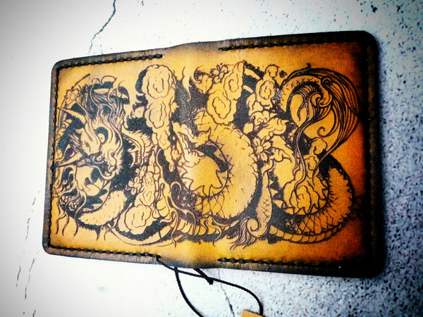 Laser Engraved Dragon Leather Card Holder Wallet