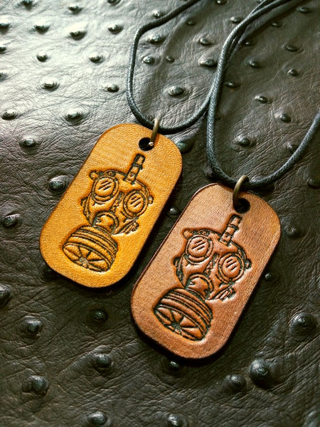 Gas Mask Leather Dog Tag Necklace