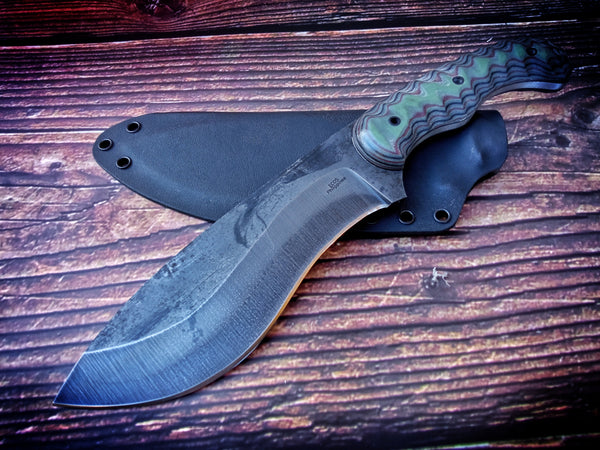 Apocalyptic Finished Recurve Bowie / Bolo Knife With Kydex Sheath