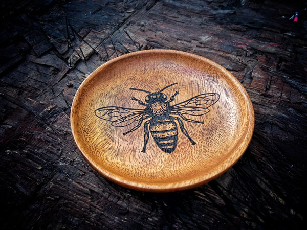 Bee Acacia Wooden Valet Tray / Key Bowl