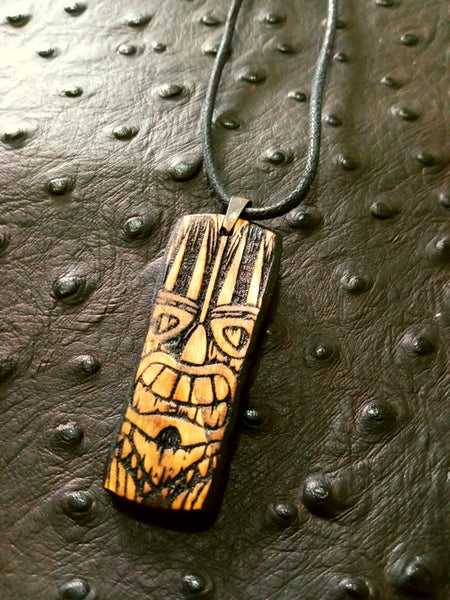Tiki Mask Wood Necklace